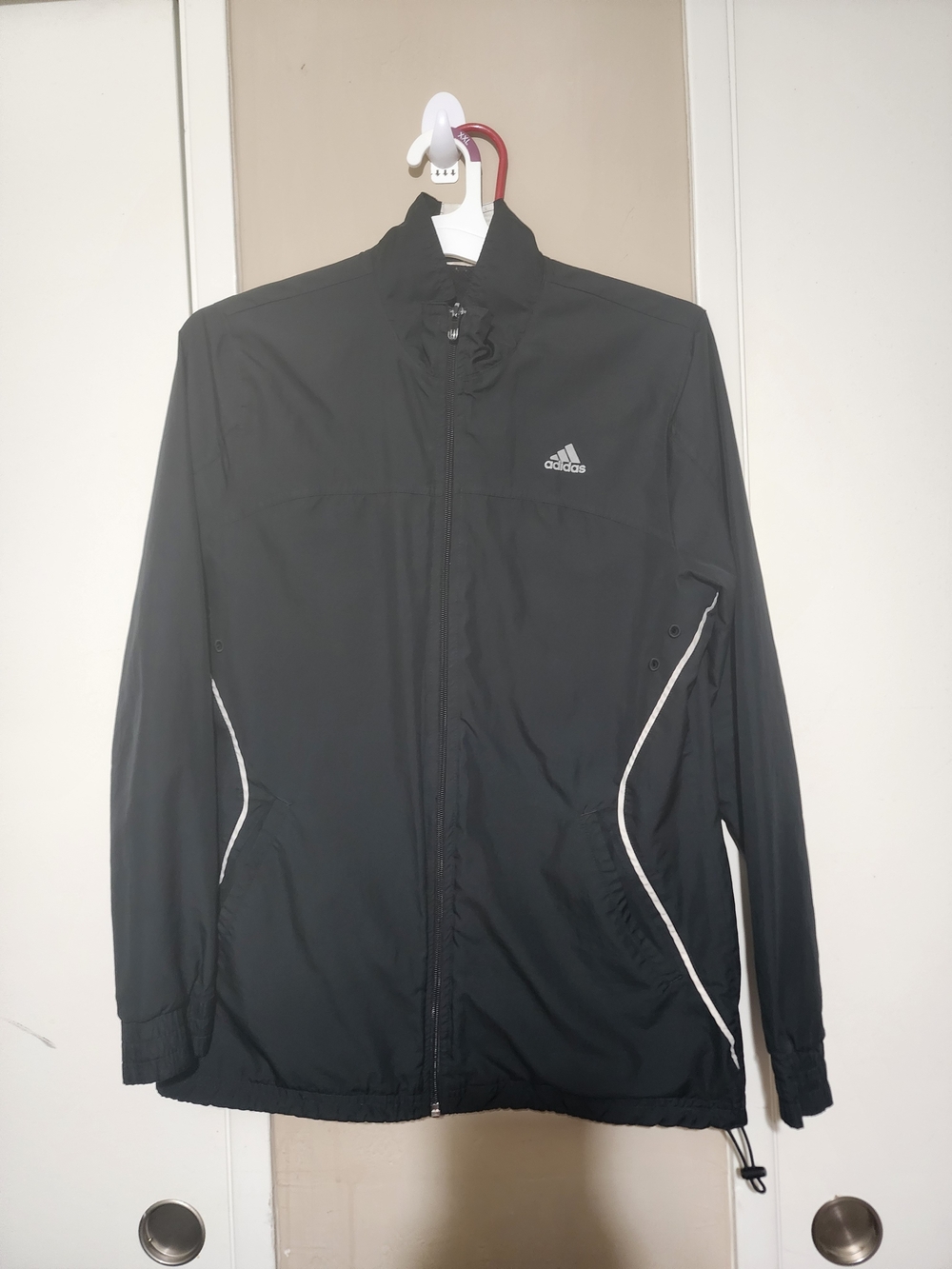adidas Black Performance Windbreaker Jacket with White Piping